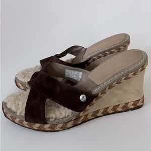 UGG Margot 1689 Women’s Brown Suede Wedge Sandals Size 10 Shearling Espadrille